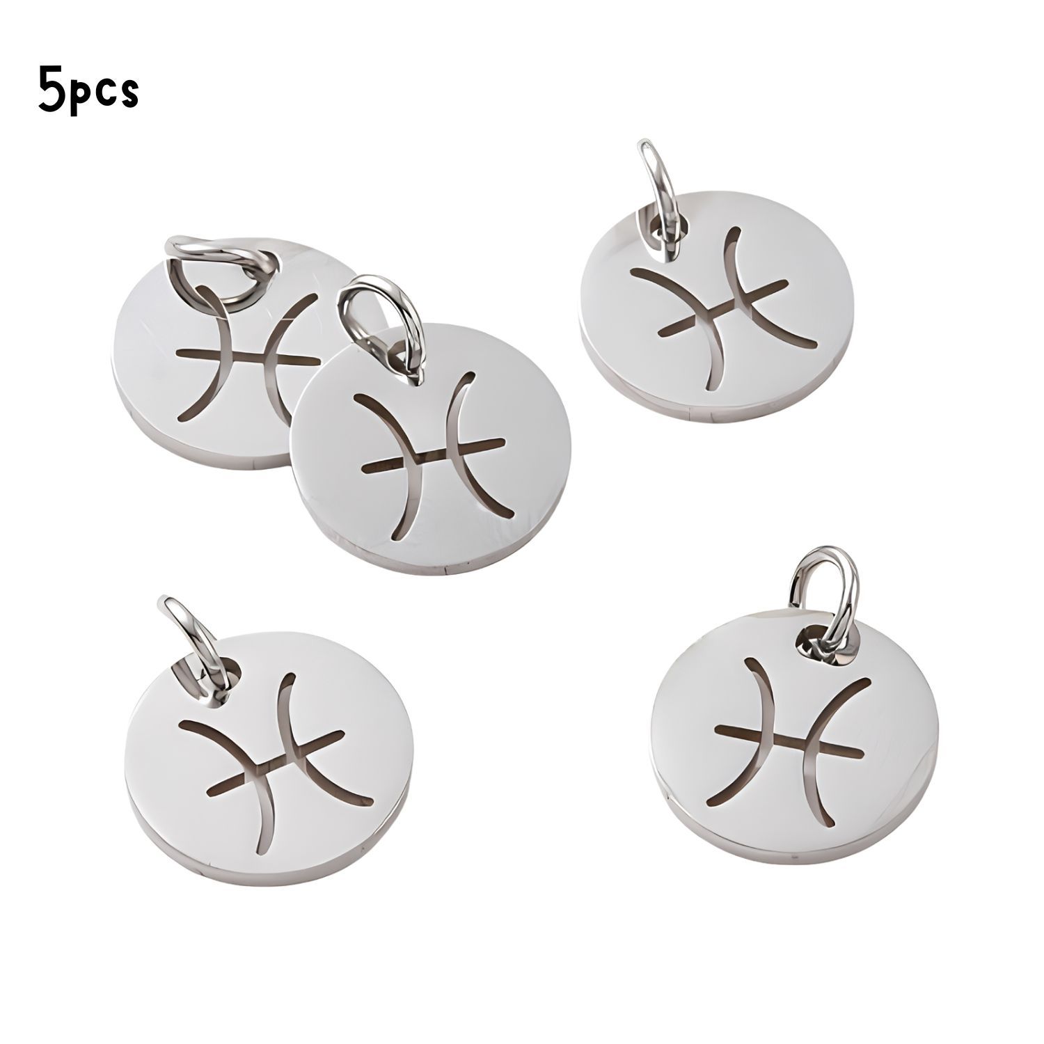 Pisces Stainless Steel, 5pcs, 12x1mm, 5x0.8mm Jumprings, 2mm Hole, Zodiac Charms/Pendants, 0.18oz