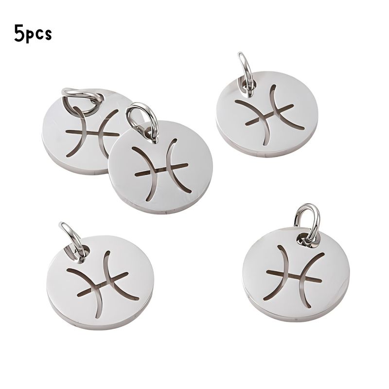 Pisces Stainless Steel, 5pcs, 12x1mm, 5x0.8mm Jumprings, 2mm Hole, Zodiac Charms/Pendants, 0.18oz