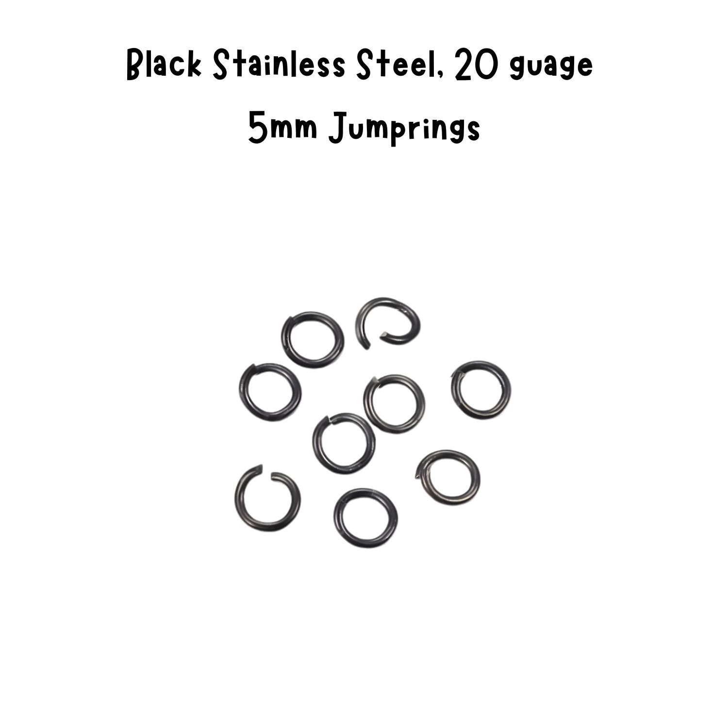 5mm Black Stainless Steel Jumprings/Jump Rings, Approx 20pcs, 20 Guage, 5x0.8mm, 2gms/0.07oz