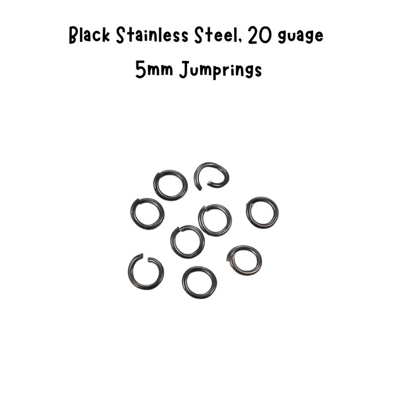 5mm Black Stainless Steel Jumprings/Jump Rings, Approx 20pcs, 20 Guage, 5x0.8mm, 2gms/0.07oz