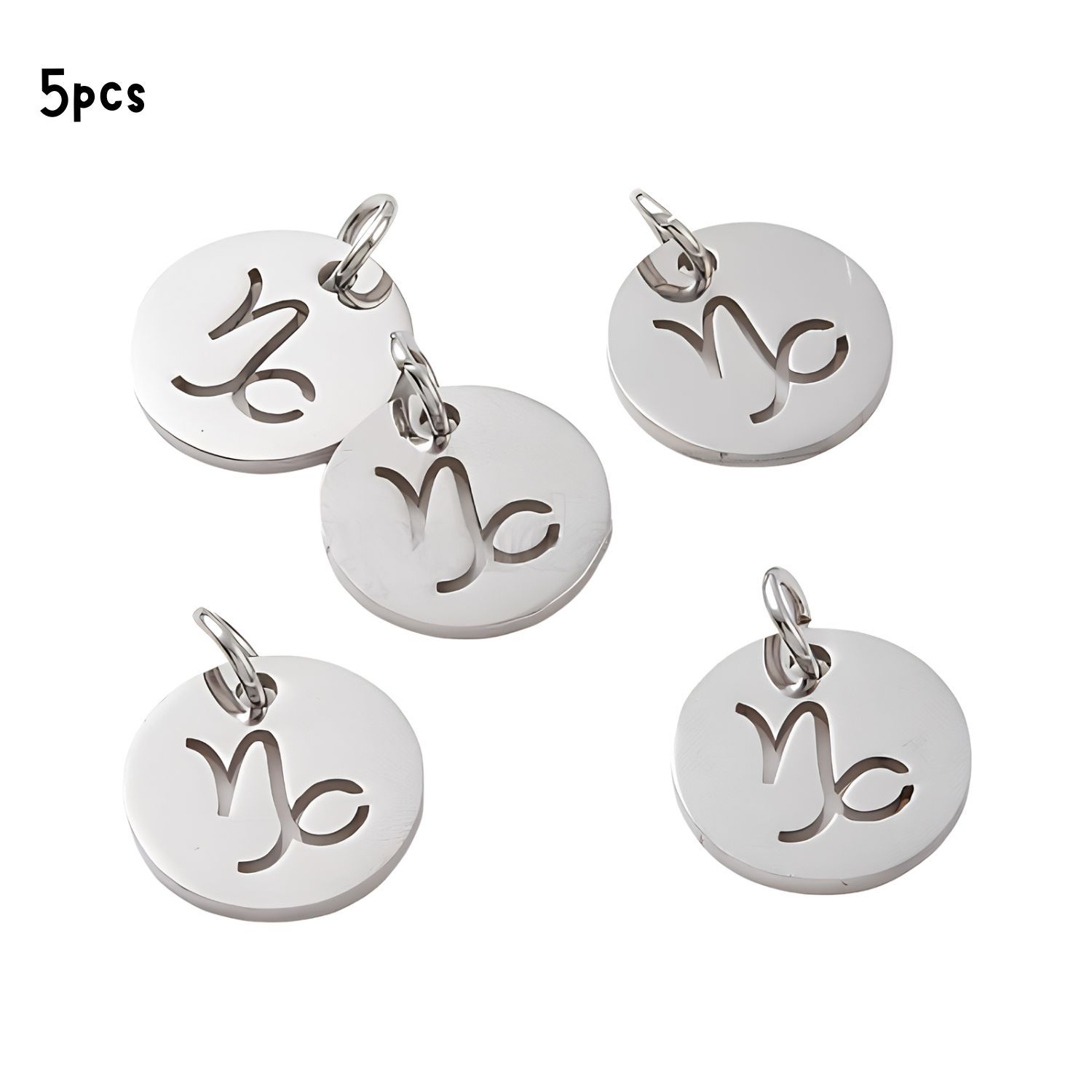 Capricorn Stainless Steel, 5pcs, 12x1mm, 5x0.8mm Jumprings, 2mm Hole, Zodiac Charms/Pendants, 0.18oz
