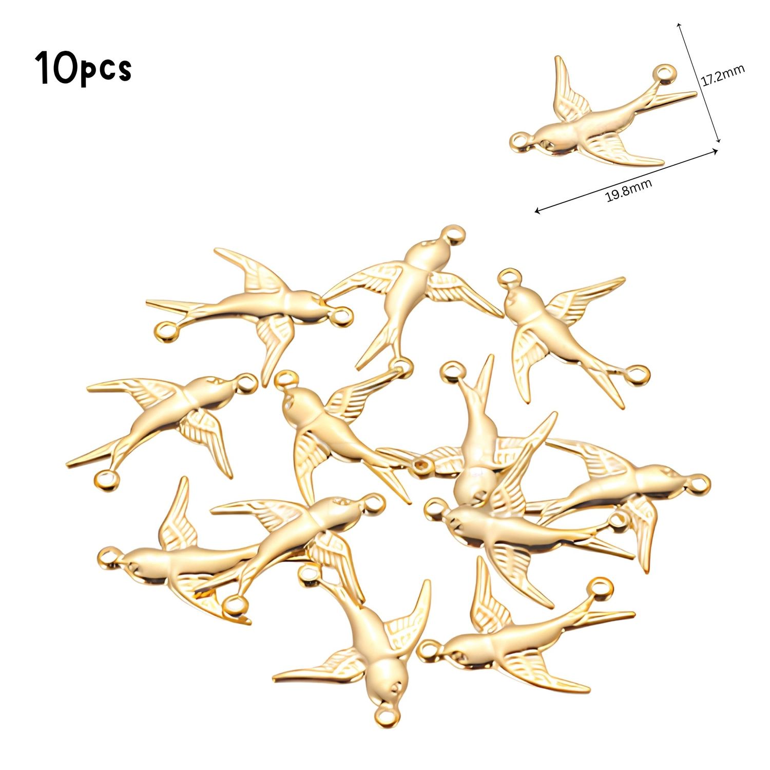 GP Stainless Steel Swallows, 10pcs, 20x17x0.5mm, Connectors, Links, 0.14oz