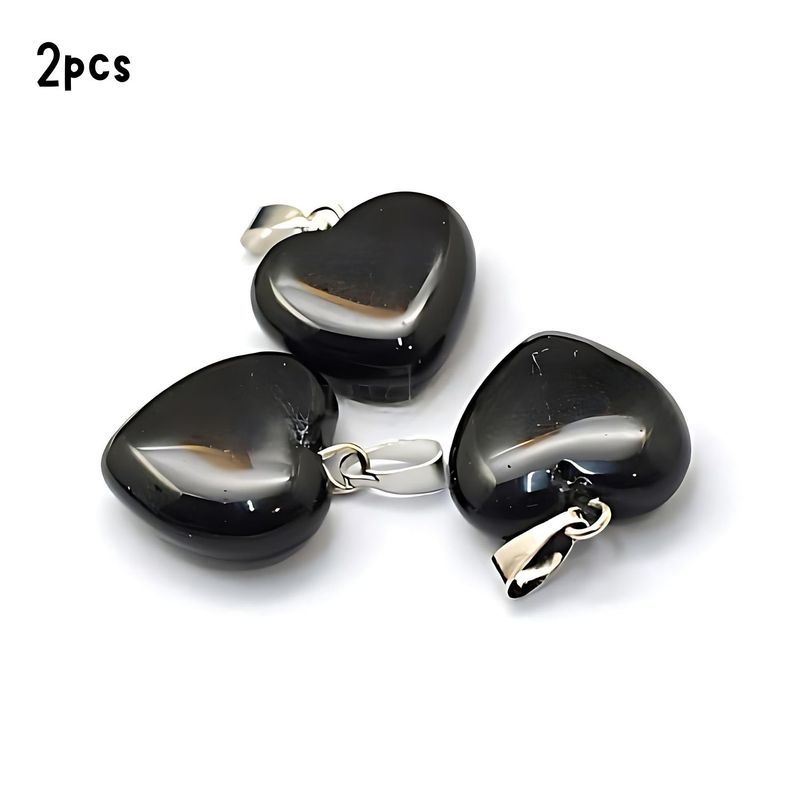 Gemstone Heart Black Agate, 2pcs, 18x15x8mm, Hole 2x7mm, Charms/Pendants, 11gms/0.39oz