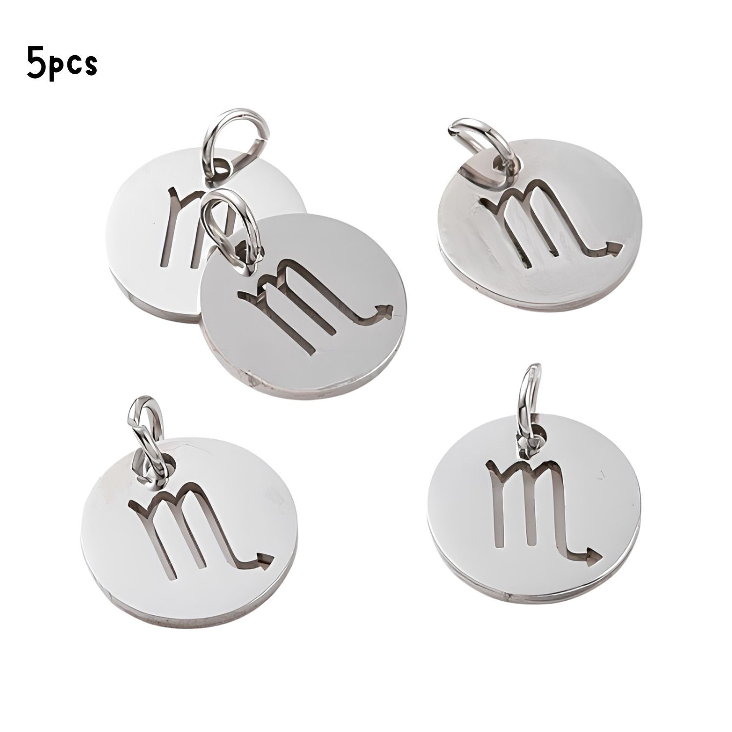Scorpio Stainless Steel, 5pcs, 12x1mm, 5x0.8mm Jumprings, 2mm Hole, Zodiac Charms/Pendants, 0.18oz