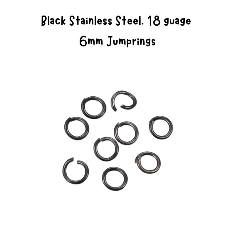6mm Black Stainless Steel Jumprings/Jump Rings, Approx 20pcs, 18 Guage, 6x1mm, 4gms/0.14oz