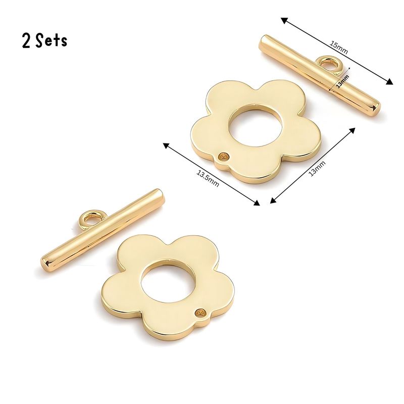 GPB Flower Toggles, Clasps, 2 Sets, Flower Rings 13.5x13x1mm, Bars 15x4x1.5mm, 0.35oz