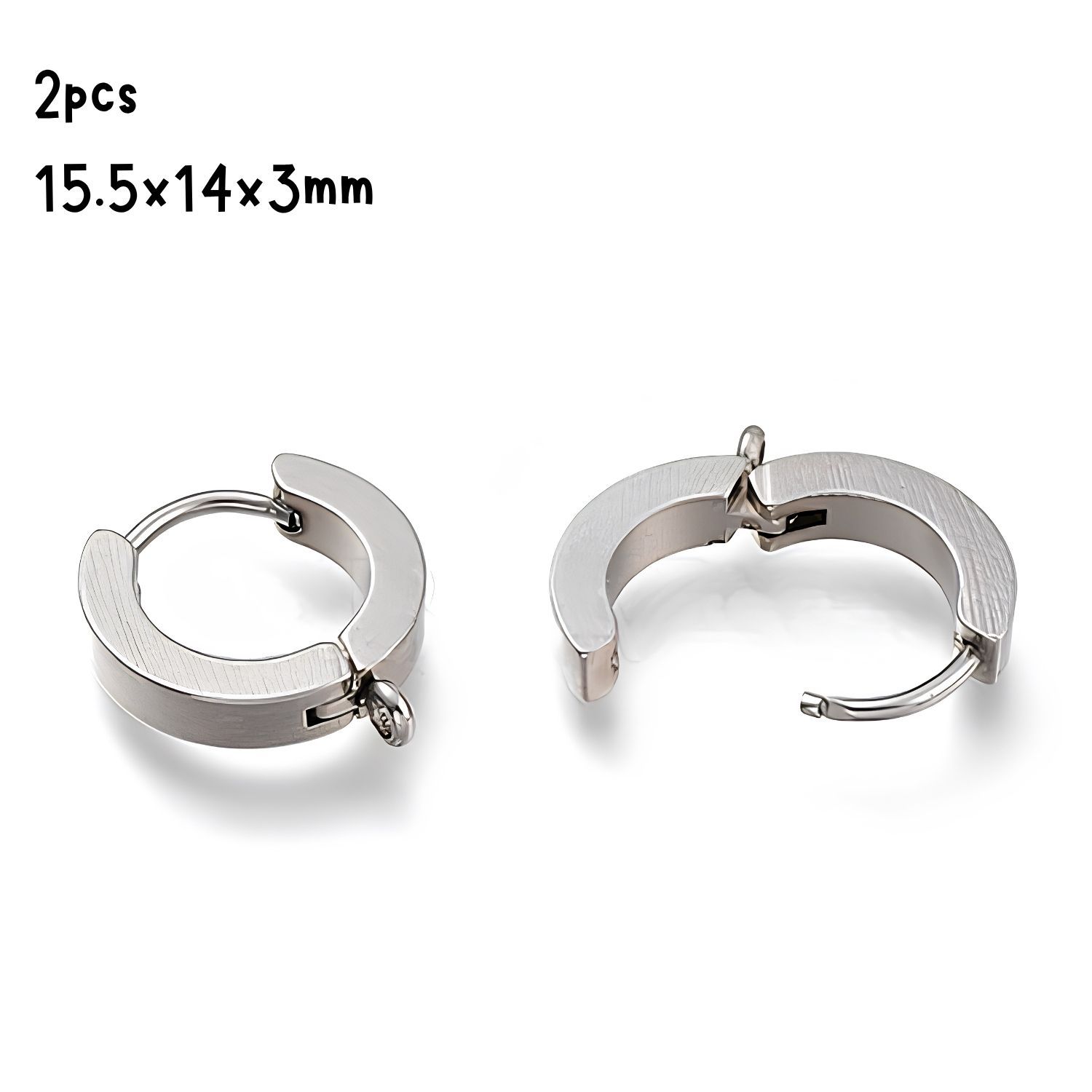 Stainless Steel Huggie Hoop Earrings, 2pcs, 15.5x14x3mm, w/1.6mm Loops, Pin: 1mm, 0.18oz
