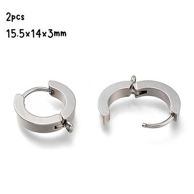 Stainless Steel Huggie Hoop Earrings, 2pcs, 15.5x14x3mm, w/1.6mm Loops, Pin: 1mm, 0.18oz