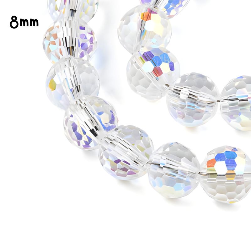 8mm Faceted Round, Glass Beads, Approx 70pcs, 20" Strand, Transparent Crystal AB, Hole 1.4mm,  43gms/1.52oz