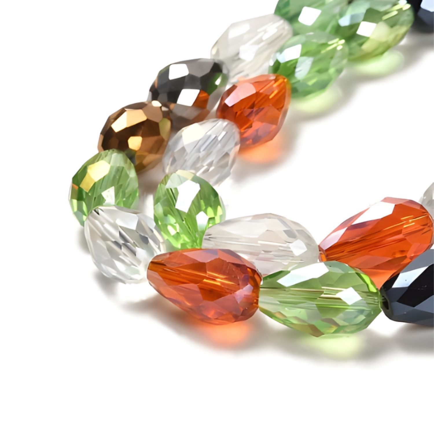 Teardrops Faceted Mixed Colors, Approx 28pcs, 16" Strand, Glass Beads, 15x10mm, Hole: 1mm, 47gms/1.66oz