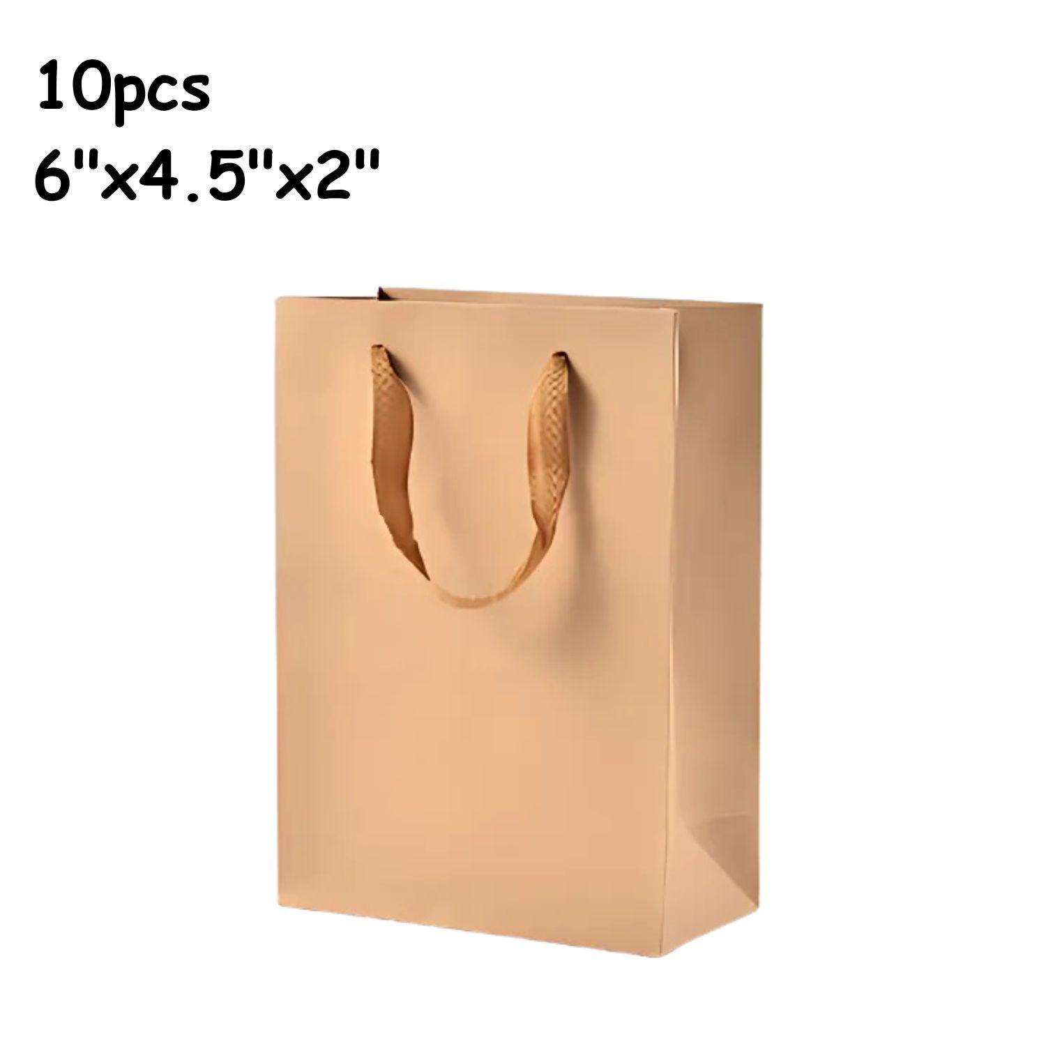 6"x4.5"x2",  Khaki Paper Bags w/Nylon Cord Handles, 10pcs, 217gms/7.66oz