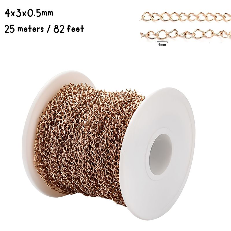 RGP Stainless Steel Curb Chain, 4x3x0.5mm, 25 Meters/82 Feet, 5.47oz