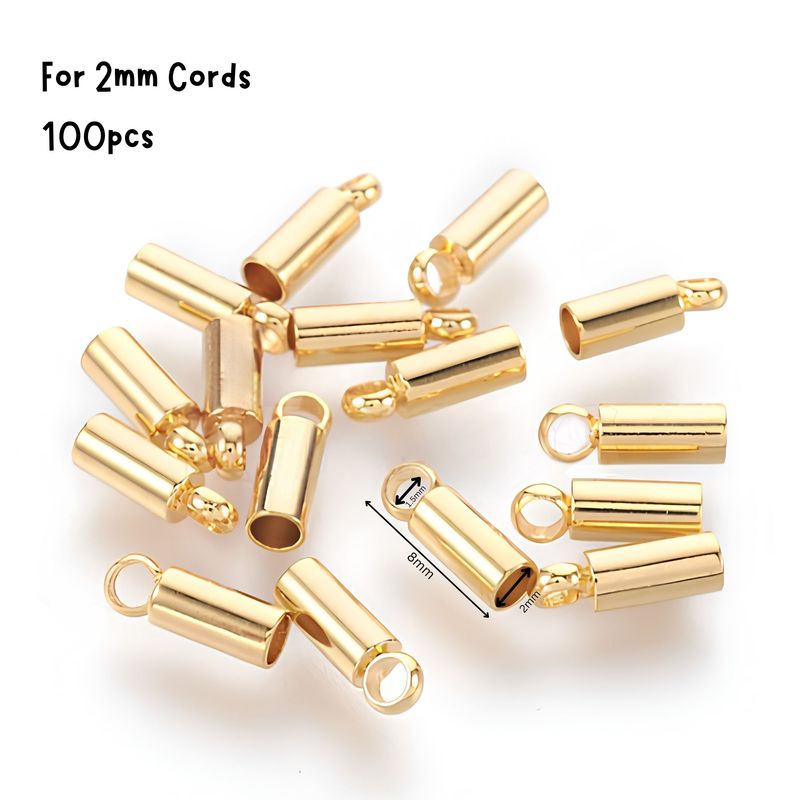 GP Stainless Steel Glue In End Caps, Cord Ends, 100pcs, 8x2.5mm, Inner Diameter 2mm, Hole 1.5mm, 0.42oz