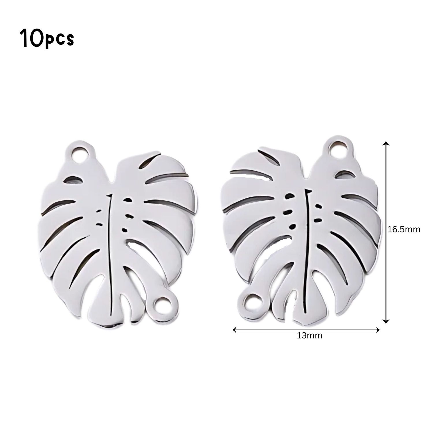 Stainless Steel Leaf Links, 10pcs, 16.5x13x1mm, Hole 1.4mm, Connectors, Links, 0.95oz