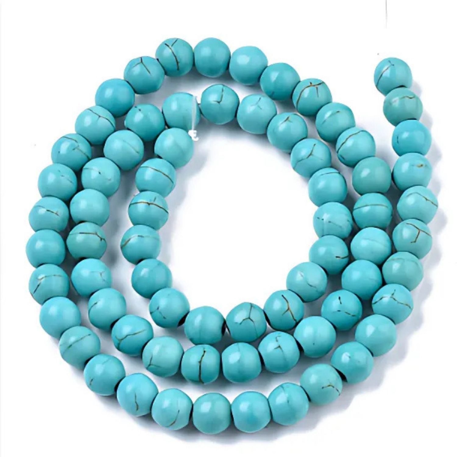 6mm Synthetic Turquoise, 15'' Strand, 60 Beads, Round, 1mm Hole, Gemstones, 25gms/0.88oz