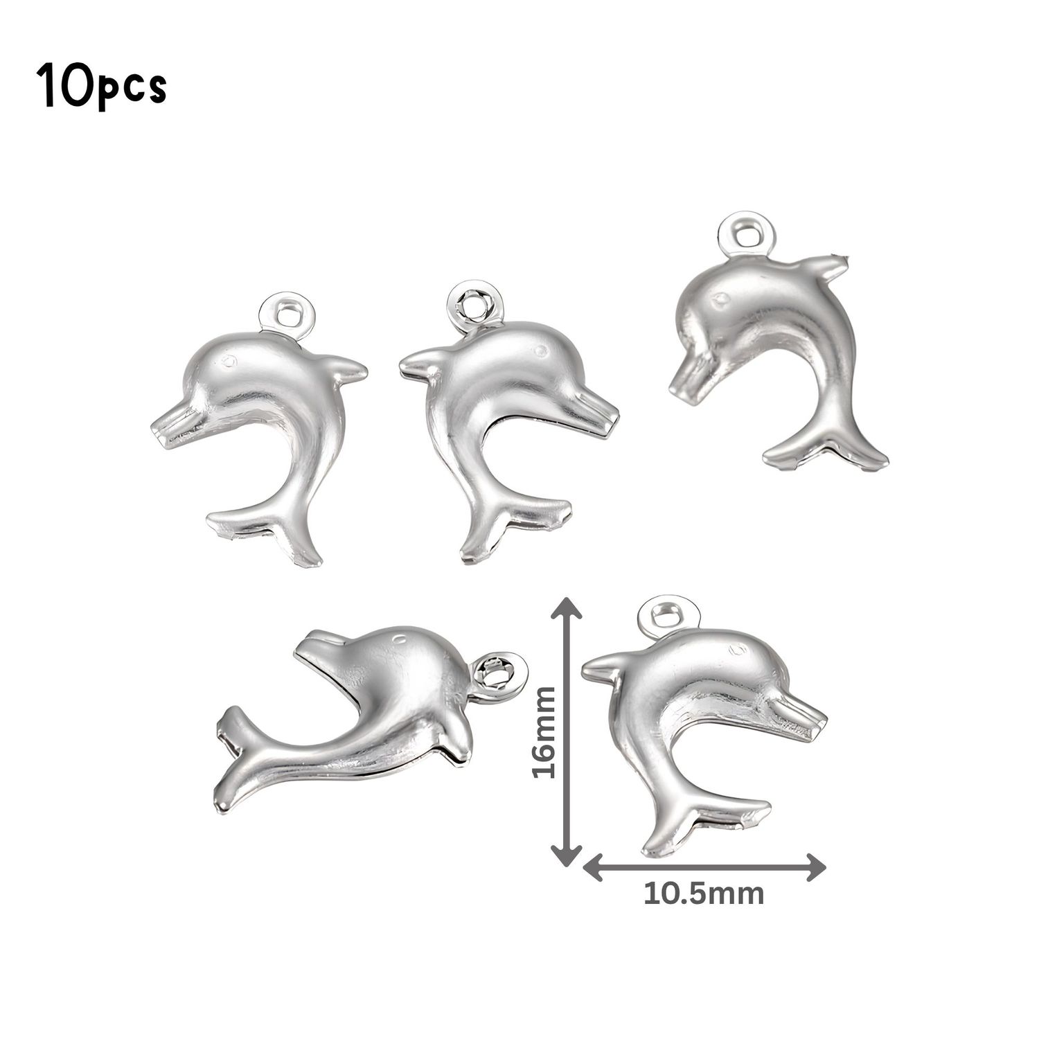 Stainless Steel Dolphins, 10pcs, 16x10.5x3.5mm, Ocean Sea Charms/Pendants, 0.46oz
