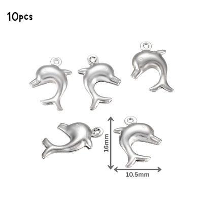 Stainless Steel Dolphins, 10pcs, 16x10.5x3.5mm, Ocean Sea Charms/Pendants, 0.46oz