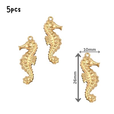 GP Stainless Steel Sea Horse, 5pcs, 26x10x4mm, Hole 1.2mm, Ocean Sea Charms/Pendants, 0.21oz