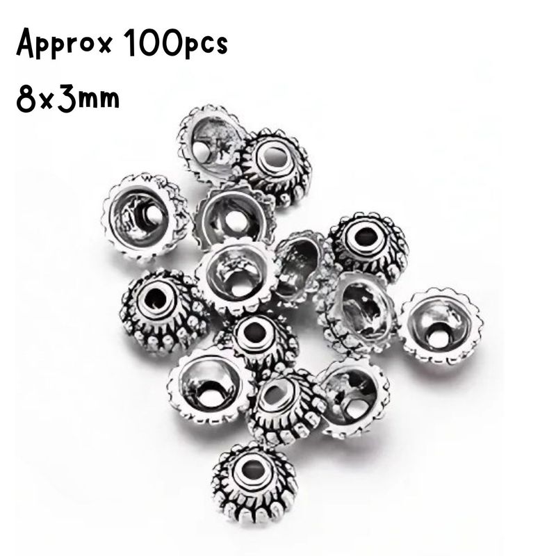 Tibetan Style Pewter Bead Caps, Approx 100pcs, 8x3mm, Hole 2mm, Fits 8~10mm Beads, 31gms/1.09oz