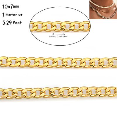 GP Stainless Steel Chunky Cuban Link Curb Chain, 10x7mm, 1 Meter/3.28 Feet, 2.58oz