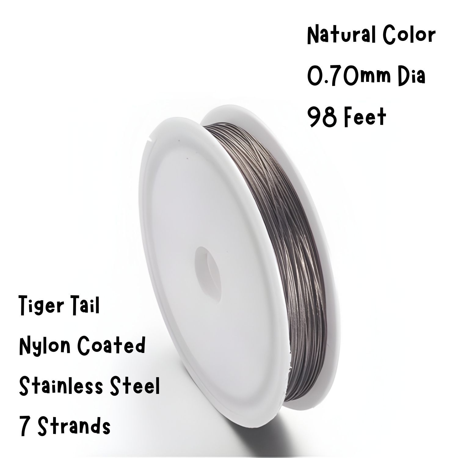 Tiger Tail Wire, Nylon-coated Stainless Steel, 0.027"/0.70mm, 98 Feet/30 Meters, 53 grams/1.87oz