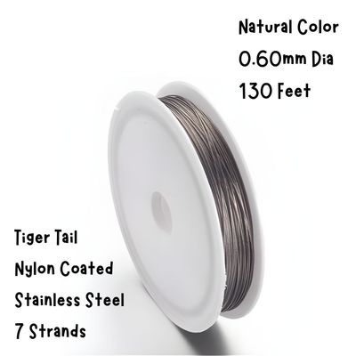 Tiger Tail Wire, Nylon-coated Stainless Steel, 0.024"/0.60mm, 130 Feet/40 Meters, 53 grams/1.87oz