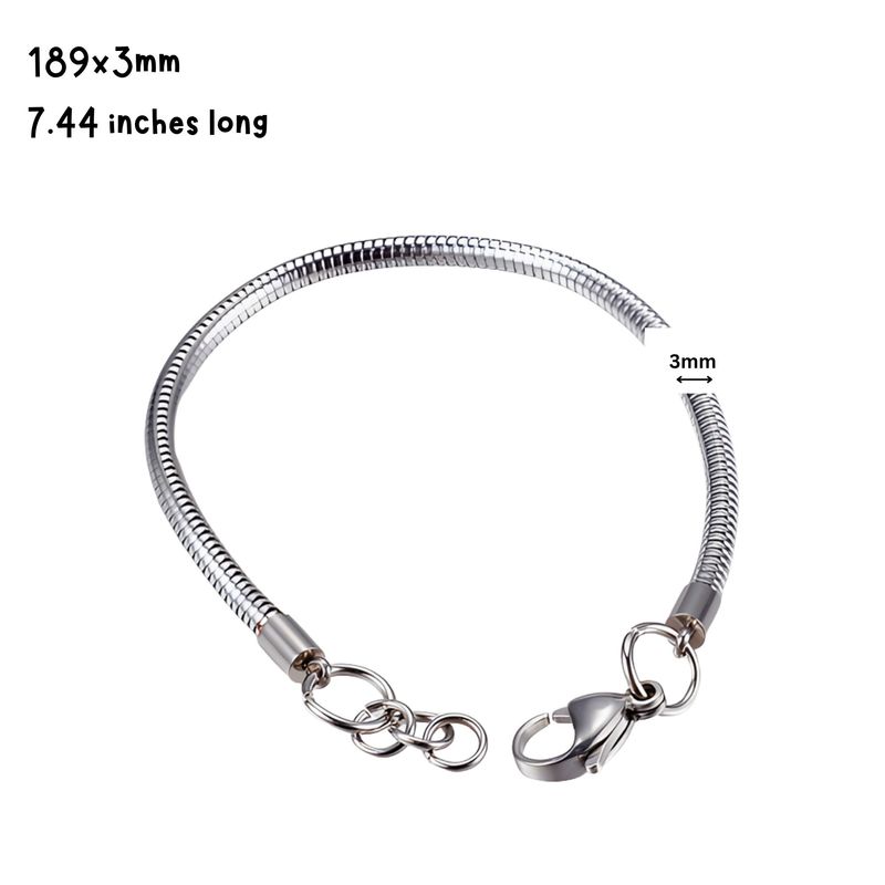 Stainless Steel Snake Chain Bracelet, 1pc, 7.44' Long, 3mm Diameter, Fits Pandora Accessories, 0.25oz