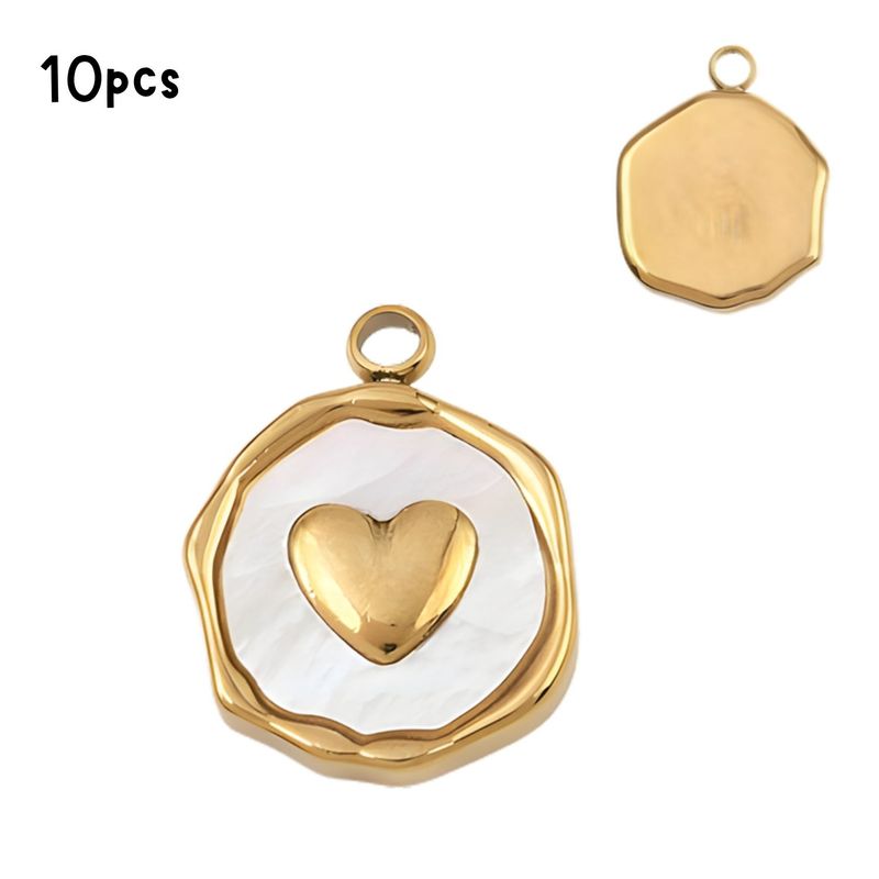 GP Stainless Steel Heart, White Shell, 10pcs, 16x12.5x3mm, Hole: 1.8mm, Charms/Pendants, 1.06oz