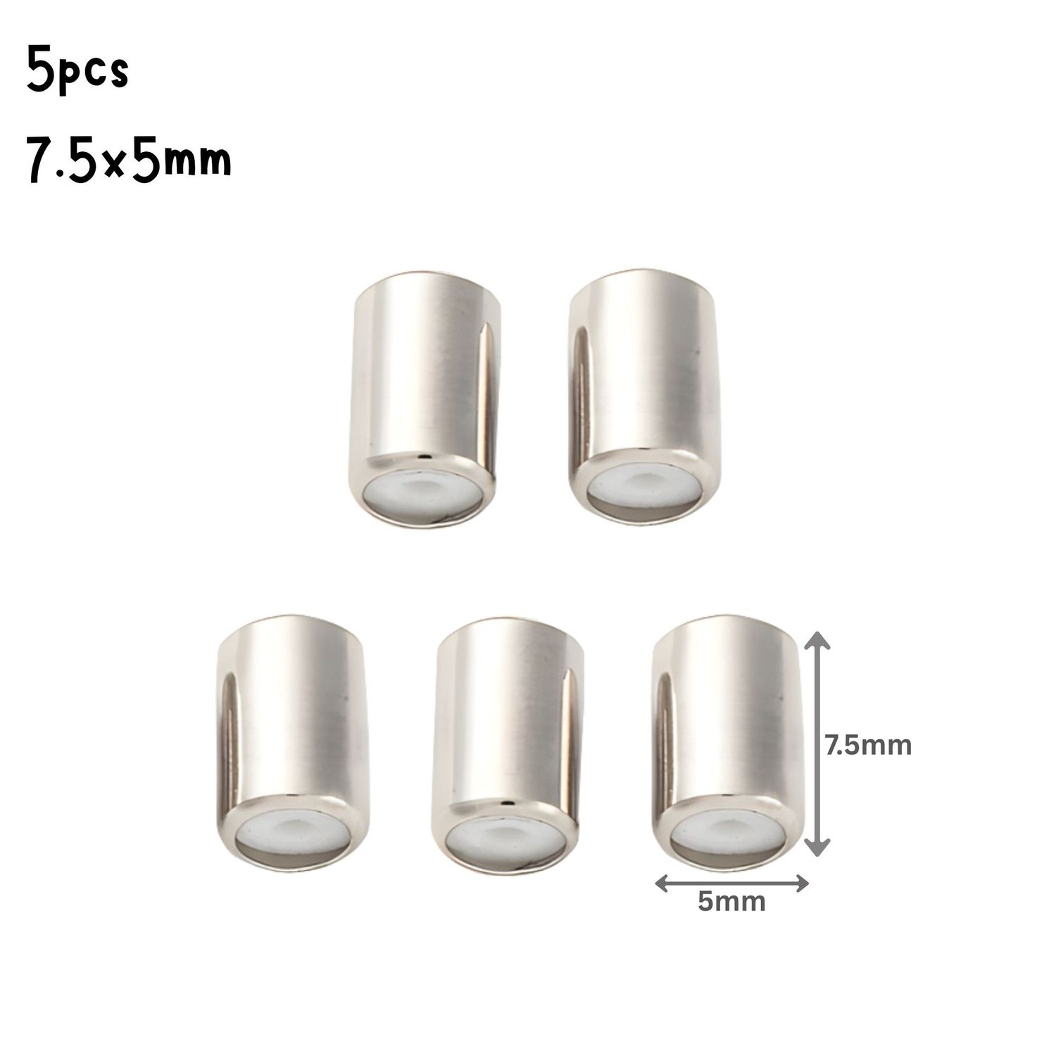 Stainless Steel Rubber Core Stopper Beads, 5pcs, Sliding Bead Clasp, 7.5x5mm, Hole 1.4mm, Metal Beads, 0.11oz