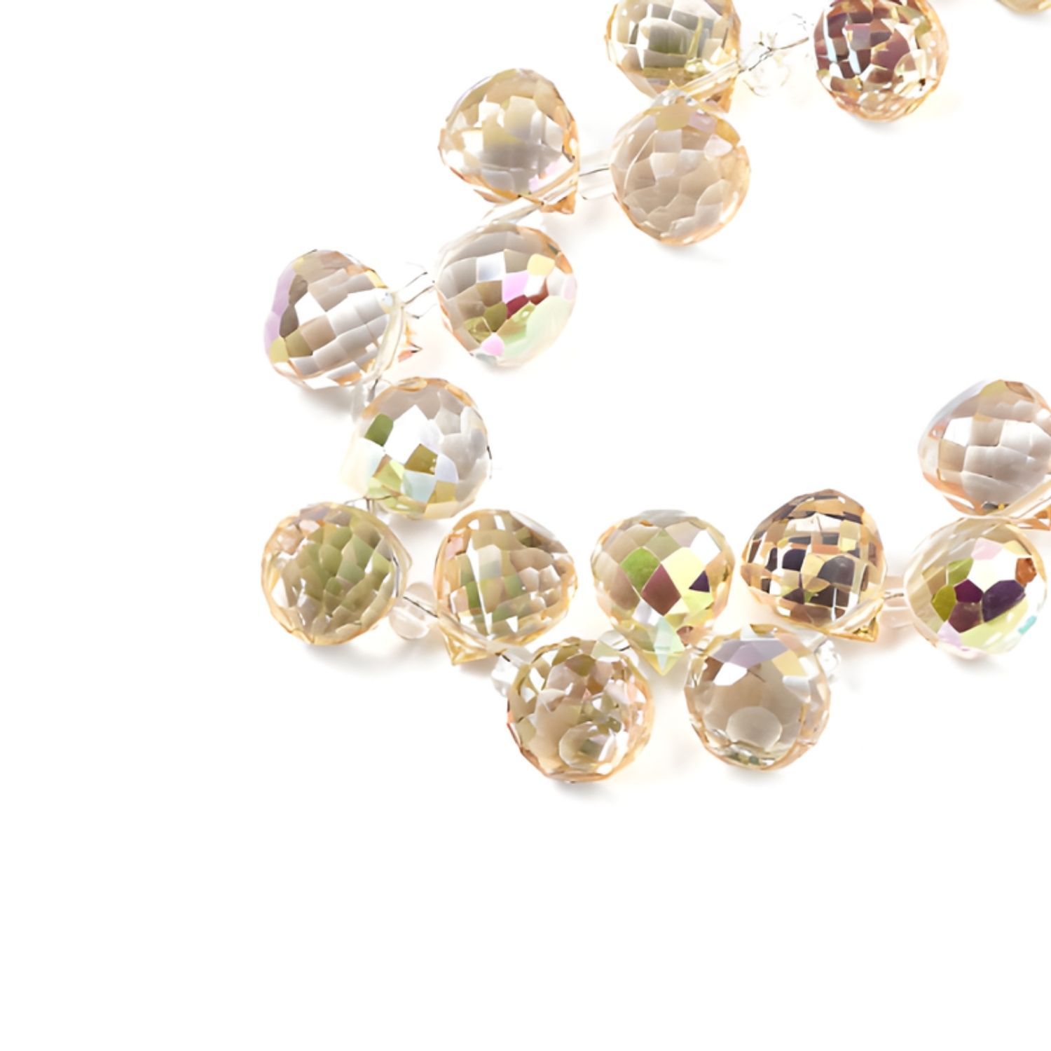 Teardrops Faceted Champagne Yellow AB, Approx 90pcs, Glass Beads, 9.5x8mm, Hole: 0.8mm, 65gms/2.29oz