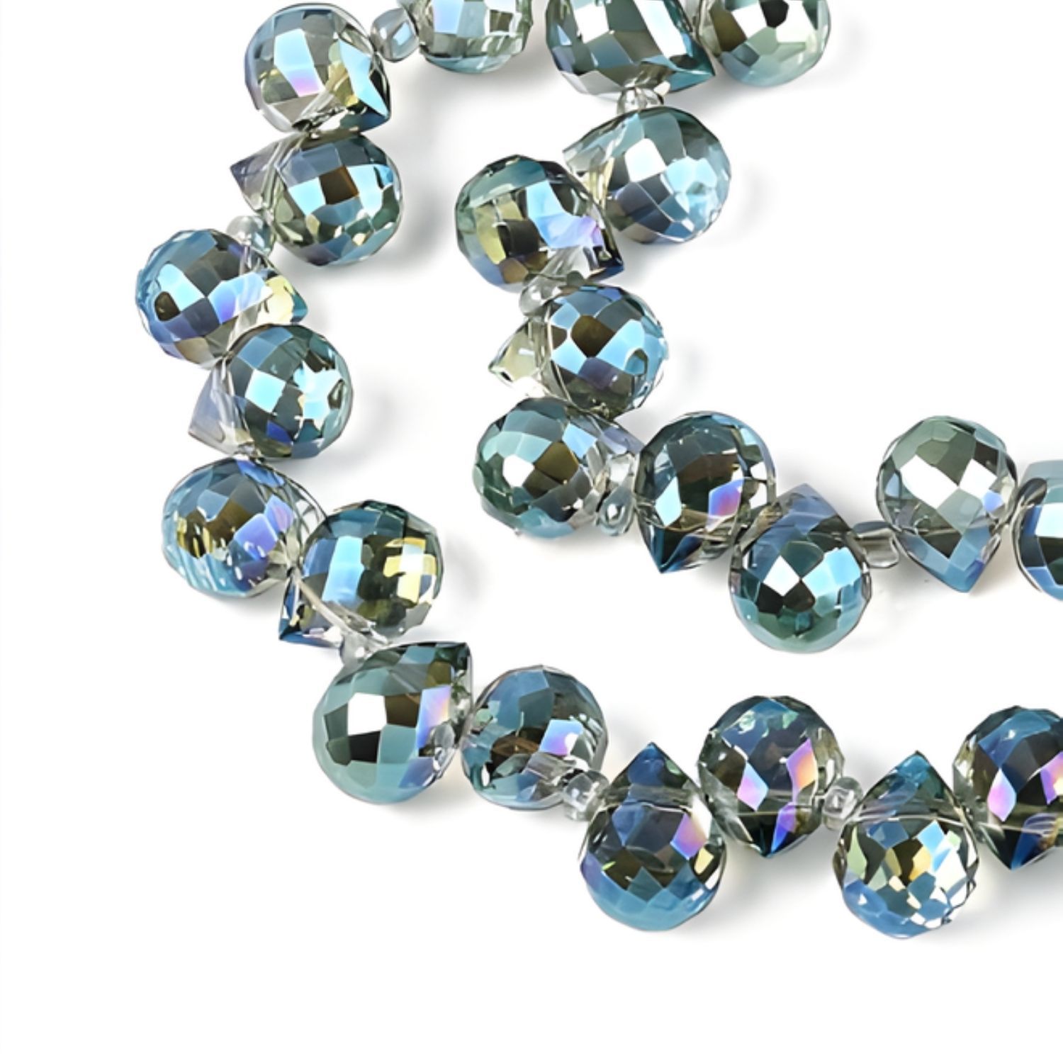 Teardrops Faceted Green Teal AB, Approx 90pcs, Glass Beads, 9.5x8mm, Hole: 0.8mm, 65gms/2.29oz