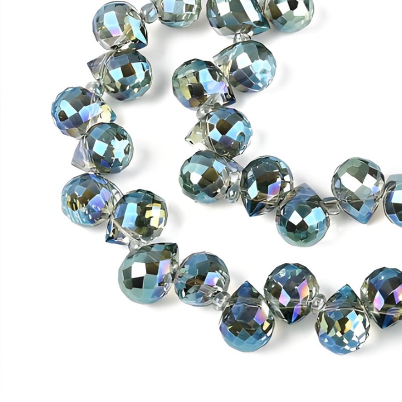 Teardrops Faceted Green Teal AB, Approx 90pcs, Glass Beads, 9.5x8mm, Hole: 0.8mm, 65gms/2.29oz