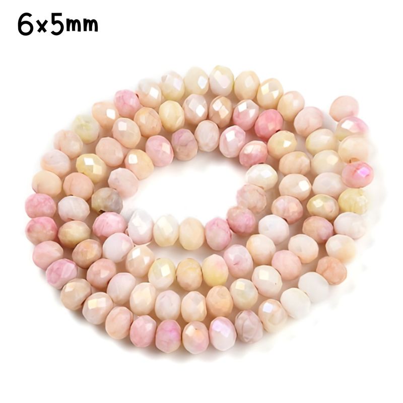 6x5mm Faceted Rondelles, Approx 90pcs, 16" Strand, Abacus Pale Goldenrod Pink, Hole 1mm, Glass Beads, 18gms/0.64oz