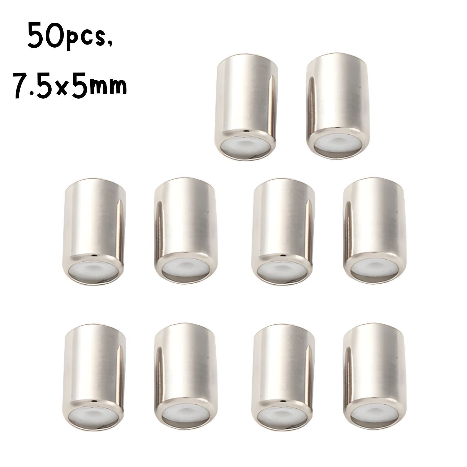 Stainless Steel Rubber Core Stopper Beads, 50pcs, Sliding Bead Clasp, 7.5x5mm, Hole 1.4mm, 22gms/0.78oz