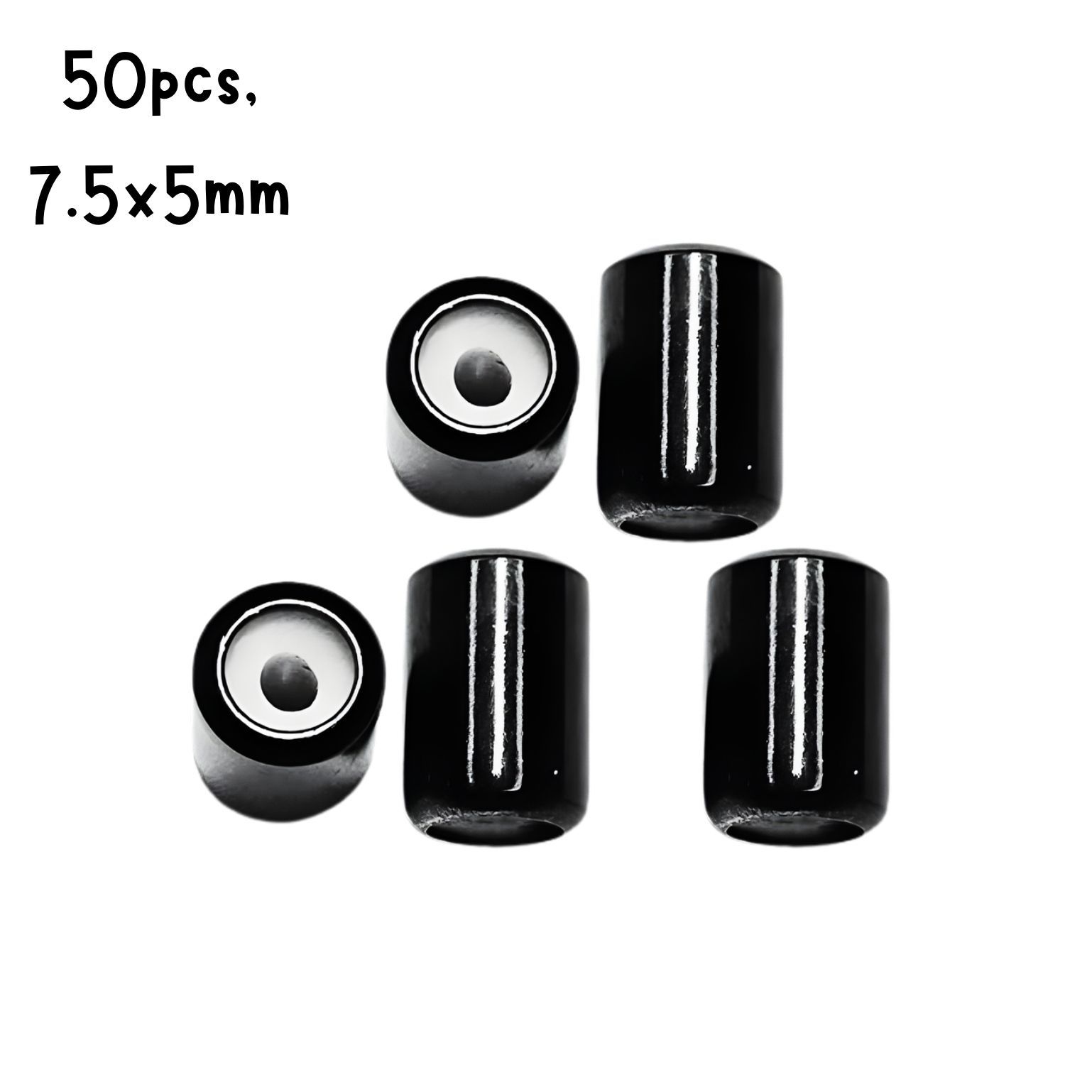 BP Stainless Steel Rubber Core Stopper Beads, 50pcs, Sliding Bead Clasp, 7.5x5mm, Hole 1.4mm, 22gms/0.78ox