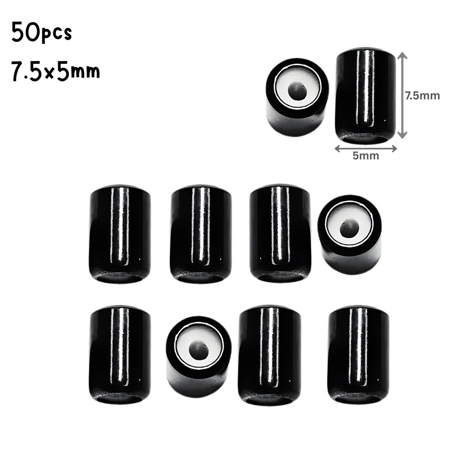 BP Stainless Steel Rubber Core Stopper Beads, 50pcs, Sliding Bead Clasp, 7.5x5mm, Hole 1.4mm, Metal Beads, 0.78oz
