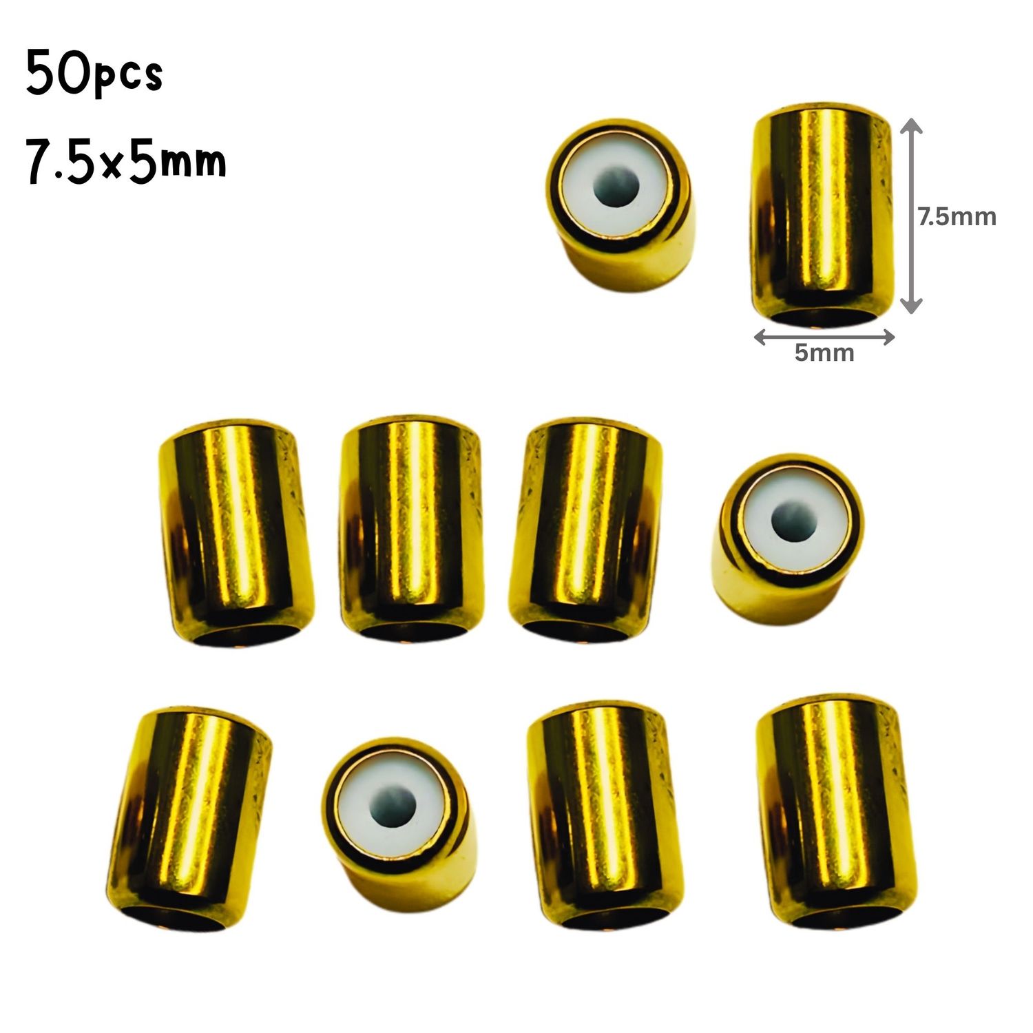 GP Stainless Steel Rubber Core Stopper Beads, 50pcs, Sliding Bead Clasp, 7.5x5mm, Hole 1.4mm, Metal Beads, 0.78oz