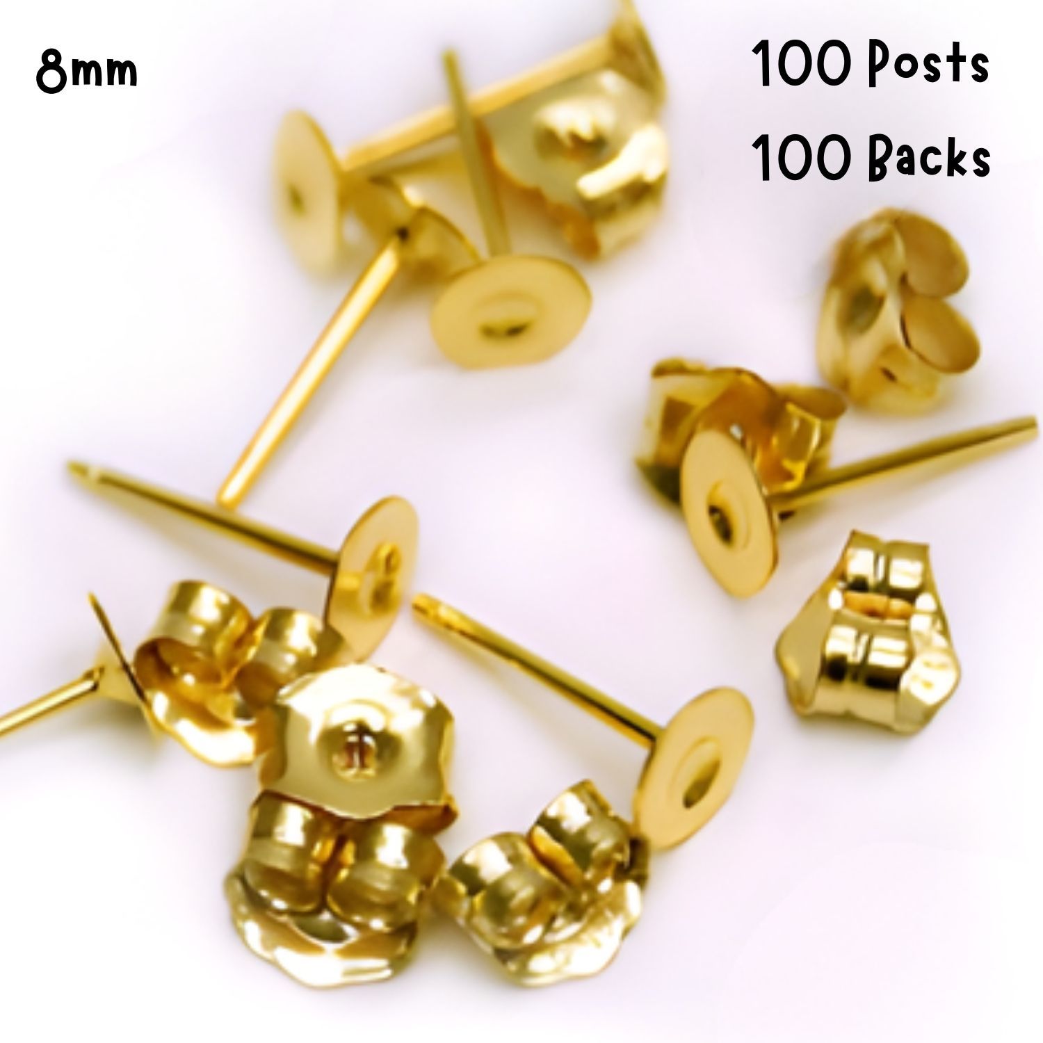 6mm GP Stainless Steel Flat Earring Posts, 100 Posts &amp; 100 Backs, 24gms/0.85oz
