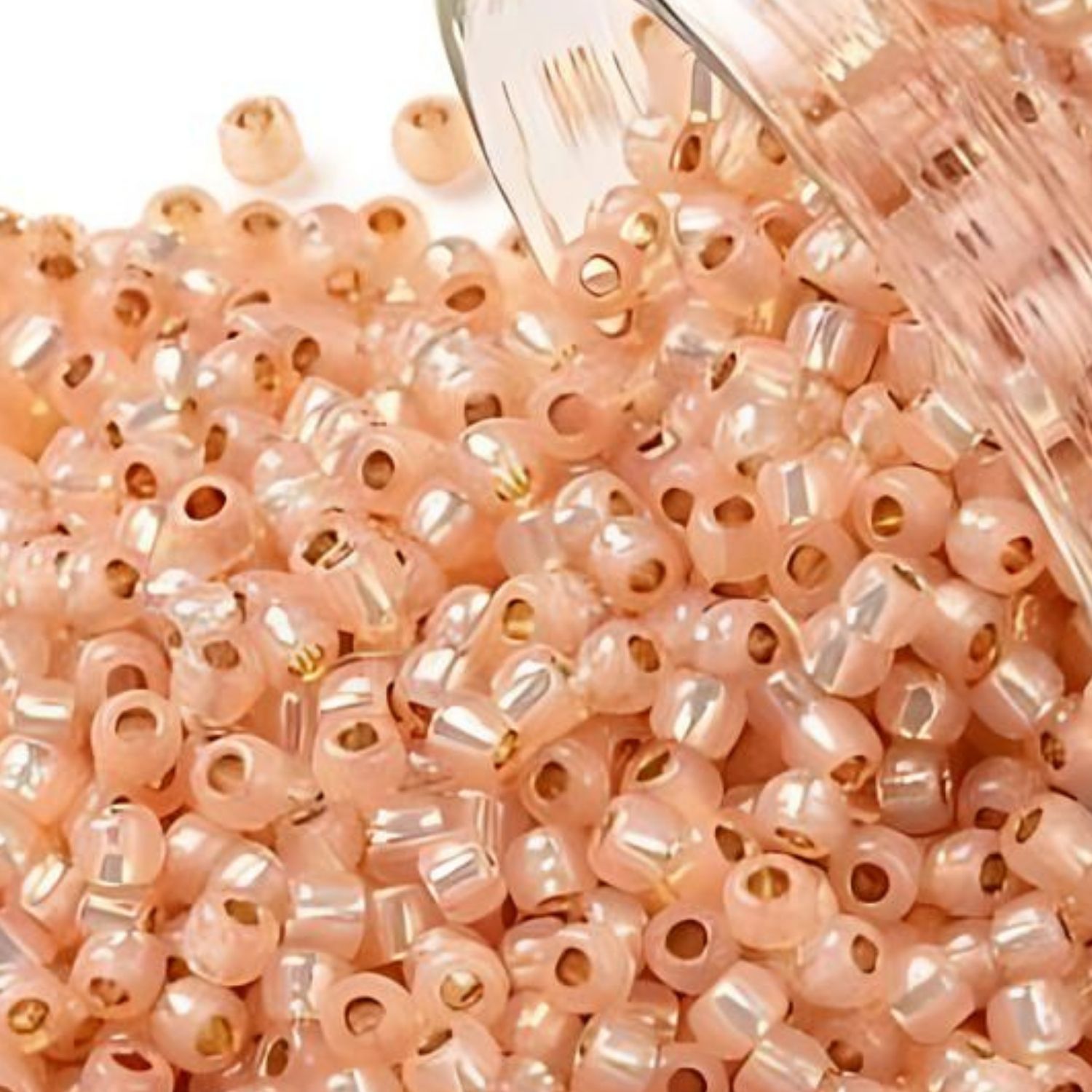 #11 Toho Seed Beads, Silver Lined Milky Peach, Permanent Finish, 2x2mm, 10 Grams/0.35oz, Approx 1110pcs