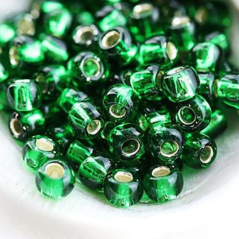 #6 Toho Seed Beads, Silver Lined Grass Green, 4x4mm, 10 Grams/0.35oz, Approx 222pcs