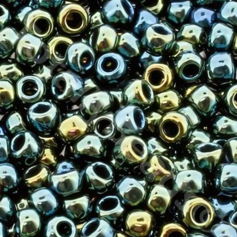 #6 Toho Seed Beads, Metallic Green Brown Iris, 4x4mm, 10 Grams/0.35oz, Approx 222pcs