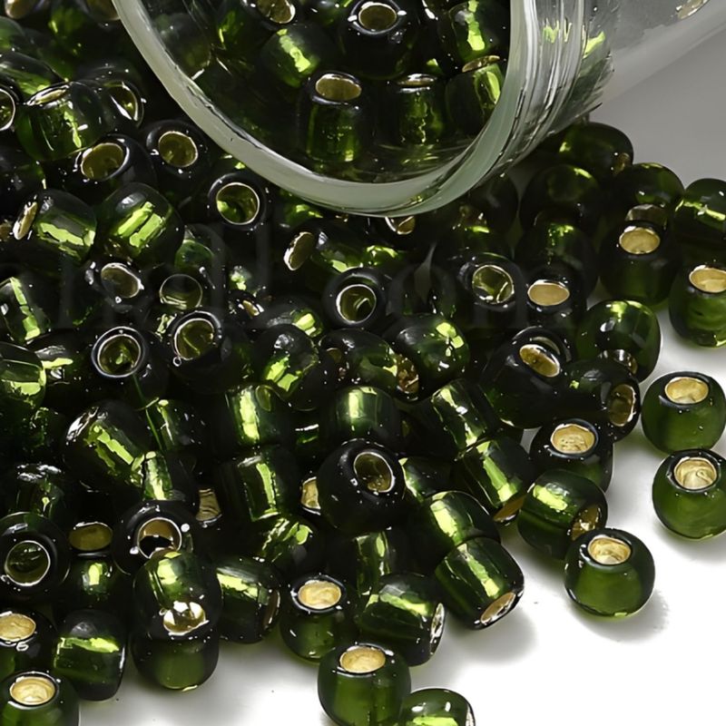 #6 Toho Seed Beads, Silver Lined Olive Green, 4x4mm, 10 Grams/0.35oz, Approx 222pcs