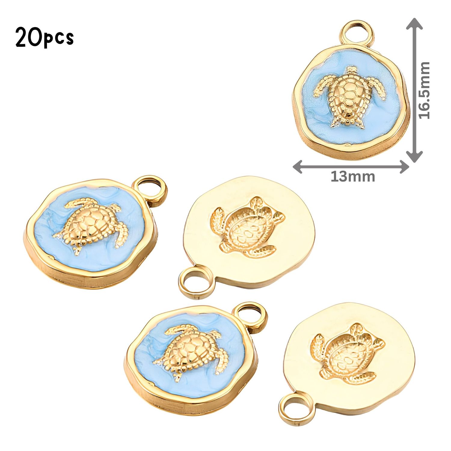 GP Stainless Steel Turtle, Blue Enamel Plated, 20pcs, 16.5x13x2.5mm, Hole: 2.5mm, Ocean Sea Charms/Pendants, 1.13oz