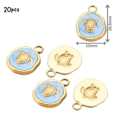 GP Stainless Steel Turtle, Blue Enamel Plated, 20pcs, 16.5x13x2.5mm, Hole: 2.5mm, Ocean Sea Charms/Pendants, 1.13oz