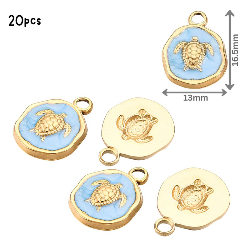GP Stainless Steel Turtle, Blue Enamel Plated, 20pcs, 16.5x13x2.5mm, Hole: 2.5mm, Ocean Sea Charms/Pendants, 1.13oz