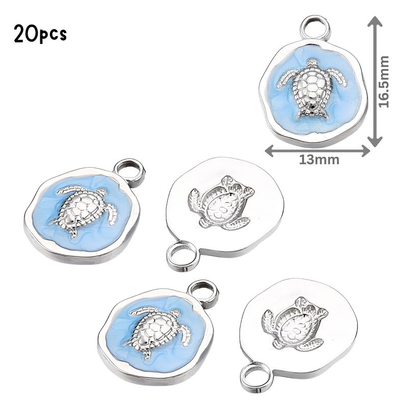 Stainless Steel Turtle, Blue Enamel Plated, 20pcs, 16.5x13x2.5mm, Hole: 2.5mm, Ocean Sea Charms/Pendants, 1.13oz