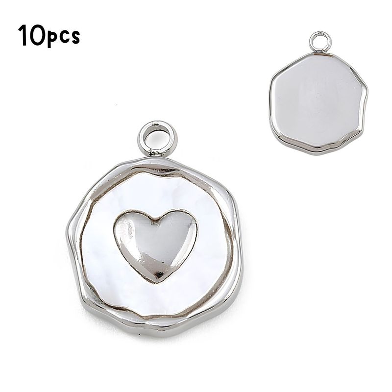 Stainless Steel Heart, White Shell, 10pcs, 16x12.5x3mm, Hole: 1.8mm, Charms/Pendants, 1.06oz