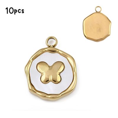 GP Stainless Steel Raised Butterfly, White Shell, 10pcs, 16x12.5x3mm, Hole: 1.8mm, Charms/Pendants, 1.06oz