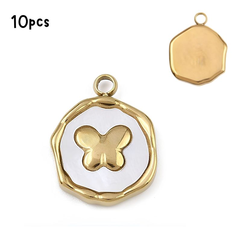GP Stainless Steel Raised Butterfly, White Shell, 10pcs, 16x12.5x3mm, Hole: 1.8mm, Charms/Pendants, 1.06oz