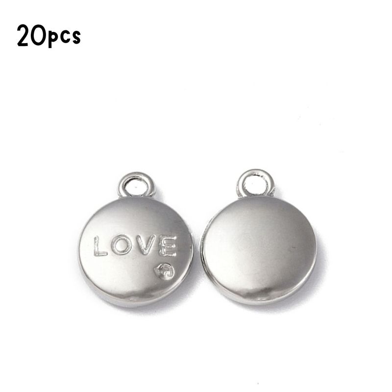 Stainless Steel Flat Round Charms/Pendants, w/Word Love, 20pcs, 13x10.5x3mm, Hole 1.2mm, 1.02oz